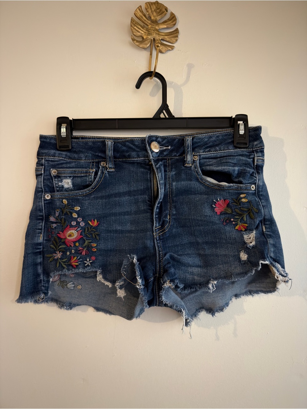 Y2K Embroidered Dark Blue Denim Women's Cutoff Shorts
